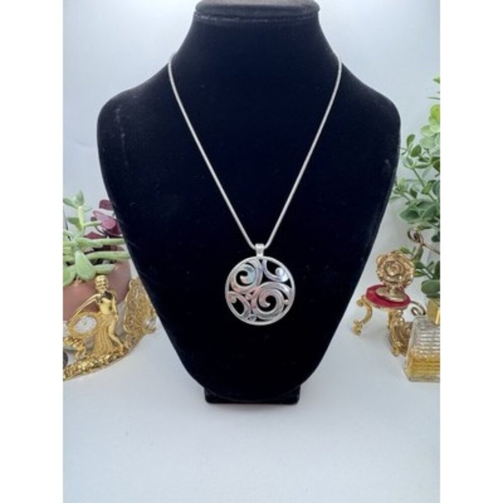 Brighton Loudon Groove Swirl Pendant Necklace Silver w/ Crystals Boho Luxe Adjs